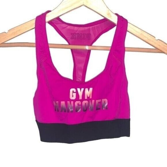 PINK Victoria Secret Hot Pink Gym Yoga Hangover Razor Back Sports Bra Size XS - Picture 1 of 7